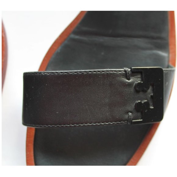 Tory Burch Gabrielle Sandal with Ankle Strap / Size 7.5 / Black Logo Leather - Picture 3 of 12